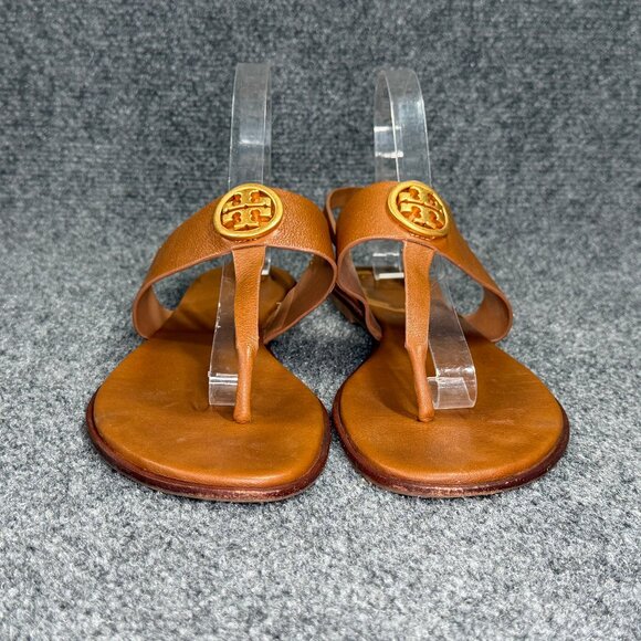 Tory Burch Benton 2 Sandals Womens 11 Brown Leather Thong Ankle Wrap Buckle Flip - Picture 2 of 10
